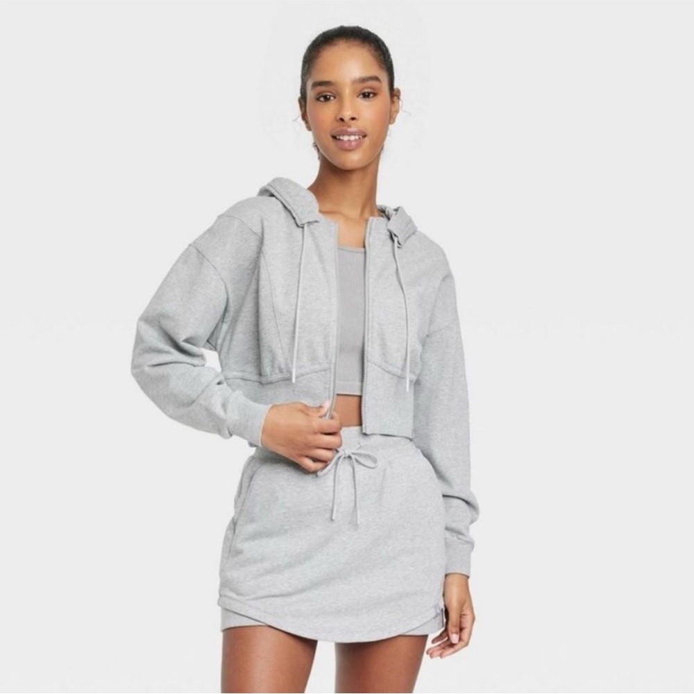 Joy Lab Gray Cropped Hoodie and Skirt Set